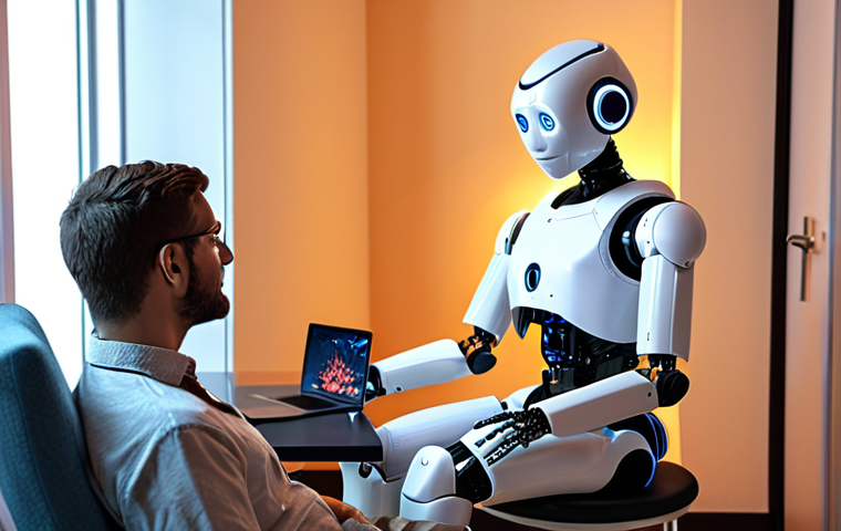 **Image Prompt 1: Access to Psychological Therapy**
   - A serene and inviting virtual therapy room featuring a friendly robot offering support to a person sitting in front of a computer. The scene should convey a sense of comfort and accessibility, emphasizing the idea of online therapy available 24/