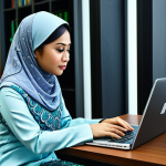 **

"A Malaysian woman, fully clothed in a modest baju kurung, sitting in a modern office in Kuala Lumpur, working on a laptop, appropriate attire, safe for work, perfect anatomy, professional photograph, high quality, family-friendly."

**