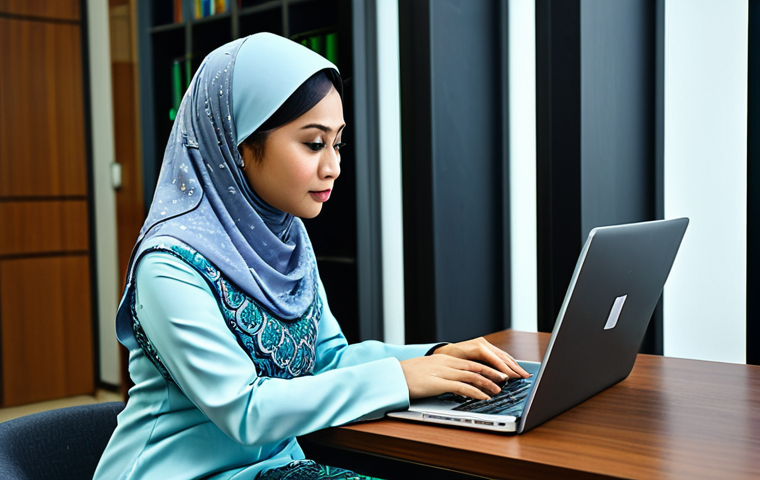 **

"A Malaysian woman, fully clothed in a modest baju kurung, sitting in a modern office in Kuala Lumpur, working on a laptop, appropriate attire, safe for work, perfect anatomy, professional photograph, high quality, family-friendly."

**