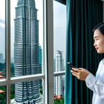 **

A person feeling anxious, but using a therapy robot app on their smartphone in a modern Kuala Lumpur apartment. The person is fully clothed and looking calmly at the screen. The apartment is bright and clean, with a view of the Petronas Twin Towers. "Safe for work," "appropriate content," "fully clothed," "family-friendly," perfect anatomy, natural proportions, professional photography, high quality.

**