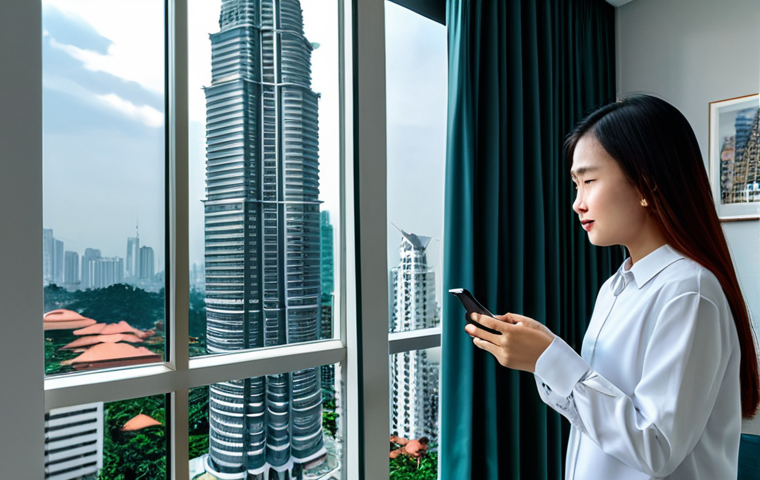 **

A person feeling anxious, but using a therapy robot app on their smartphone in a modern Kuala Lumpur apartment. The person is fully clothed and looking calmly at the screen. The apartment is bright and clean, with a view of the Petronas Twin Towers. "Safe for work," "appropriate content," "fully clothed," "family-friendly," perfect anatomy, natural proportions, professional photography, high quality.

**